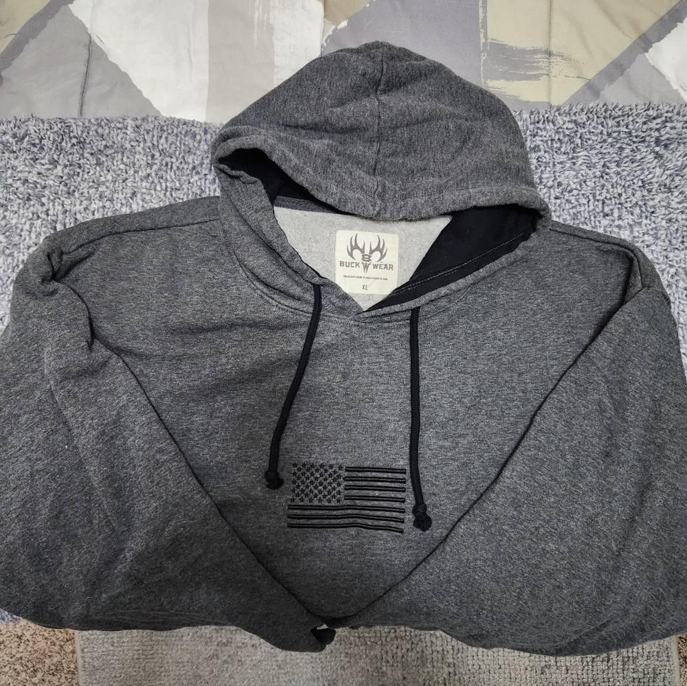 XL Buck WEAR Gray Men's Hoodie Embroidered EAGLE